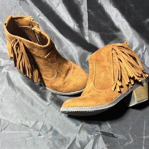 Kids Fringed Suede Ankle Boots - Brown